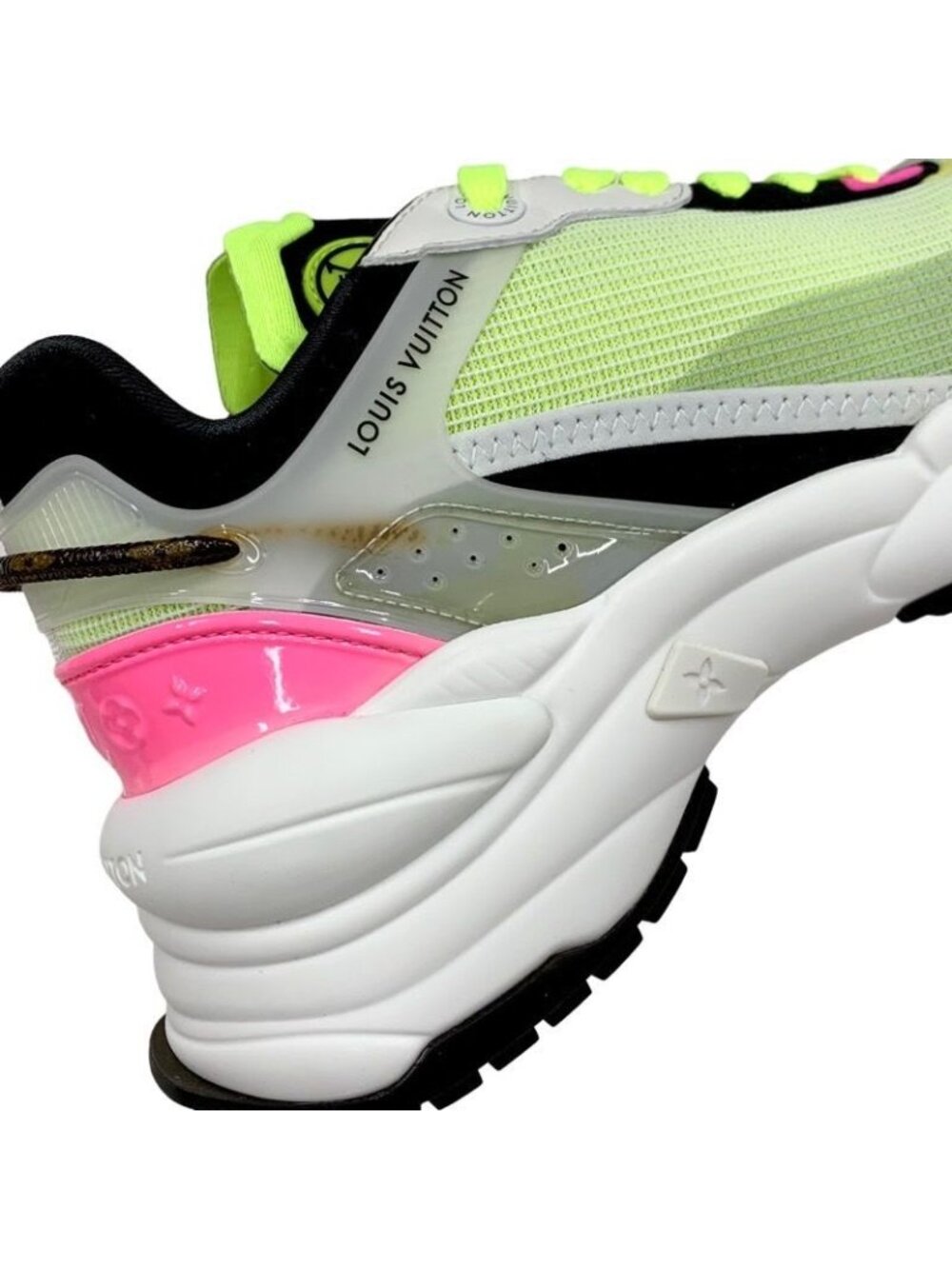 Louis Vuitton Run 55 Line Monogram Sneakers Shoes Fabric Neon Yellow Pink - Picture 9 of 10